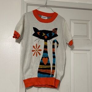 OXKNIT Women’s Cat Graphic Shirt - White and Orange